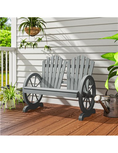 Outsunny Fir Wood Love Seats with Wheel-Shaped Armrests, Large Load-Bearing Chair, Grey