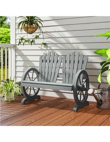 Outsunny Fir Wood Love Seats with Wheel-Shaped Armrests, Large Load-Bearing Chair, Grey - pic 130331 | FastDaddyshop