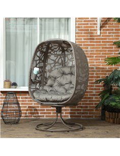 Outsunny Swivel Egg Chair with Cushions, Foldable Basket Seat and Metal Frame, Indoor Outdoor Lounge Chair for Balcony, Poolside 2