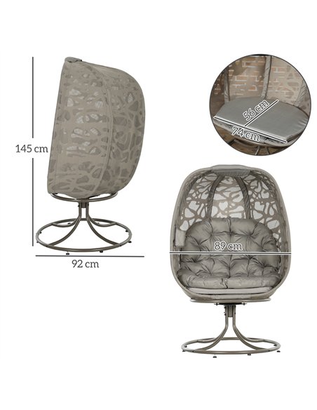 Outsunny Swivel Egg Chair with Cushions, Foldable Basket Seat and Metal Frame, Indoor Outdoor Lounge Chair for Balcony, Poolside - pic 130343 | FastDaddyshop