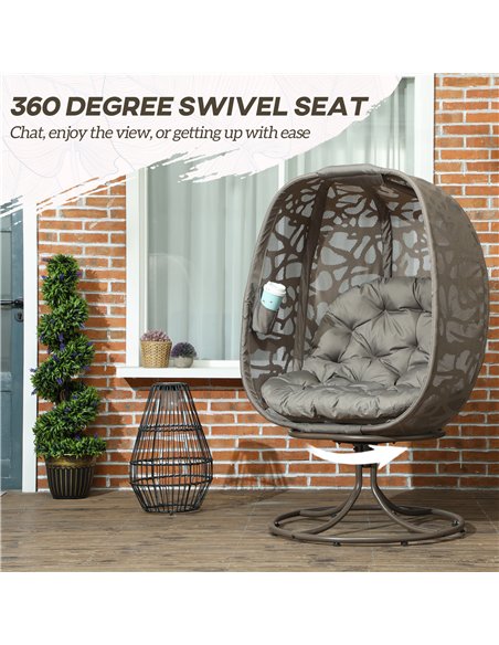 Outsunny Swivel Egg Chair with Cushions, Foldable Basket Seat and Metal Frame, Indoor Outdoor Lounge Chair for Balcony, Poolside - pic 130344 | FastDaddyshop