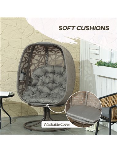 Outsunny Swivel Egg Chair with Cushions, Foldable Basket Seat and Metal Frame, Indoor Outdoor Lounge Chair for Balcony, Poolside