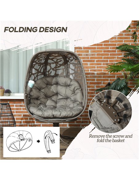 Outsunny Swivel Egg Chair with Cushions, Foldable Basket Seat and Metal Frame, Indoor Outdoor Lounge Chair for Balcony, Poolside - pic 130346 | FastDaddyshop