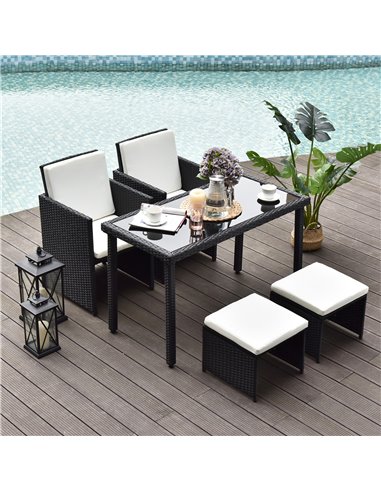 Outsunny 4-Seater Rattan Garden Furniture Space-saving Set, Black