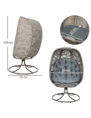 Outsunny Swivel Egg Chair with Cushions, Foldable Basket Seat and Metal Frame, Indoor Outdoor Lounge Chair for Balcony, Patio an