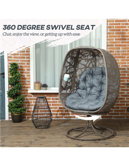 Outsunny Swivel Egg Chair with Cushions, Foldable Basket Seat and Metal Frame, Indoor Outdoor Lounge Chair for Balcony, Patio an - pic 130353 | FastDaddyshop