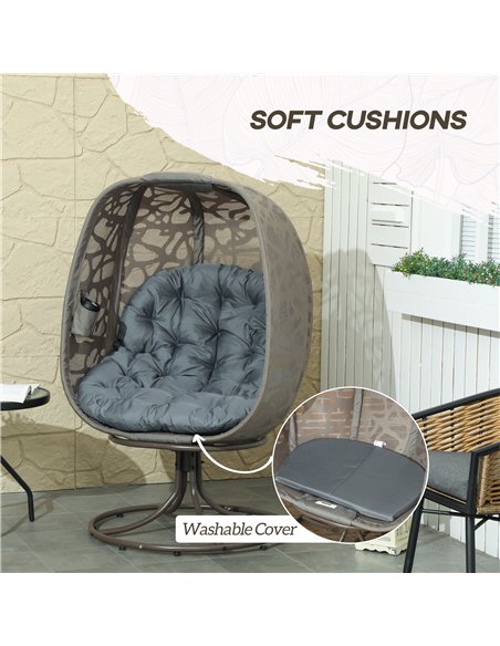 Outsunny Swivel Egg Chair with Cushions, Foldable Basket Seat and Metal Frame, Indoor Outdoor Lounge Chair for Balcony, Patio an - pic 130354 | FastDaddyshop