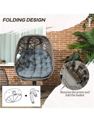 Outsunny Swivel Egg Chair with Cushions, Foldable Basket Seat and Metal Frame, Indoor Outdoor Lounge Chair for Balcony, Patio an