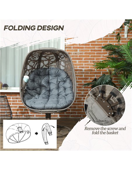 Outsunny Swivel Egg Chair with Cushions, Foldable Basket Seat and Metal Frame, Indoor Outdoor Lounge Chair for Balcony, Patio an - pic 130355 | FastDaddyshop