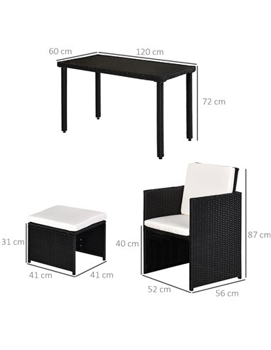 Outsunny 4-Seater Rattan Garden Furniture Space-saving Set, Black