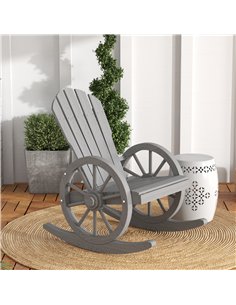 Outsunny Wooden Adirondack Rocking Chair Reclining Armchair Outdoor Garden Furniture Patio Porch Rocker - Grey 2