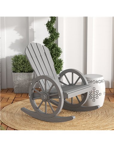 Outsunny Wooden Adirondack Rocking Chair Reclining Armchair Outdoor Garden Furniture Patio Porch Rocker - Grey