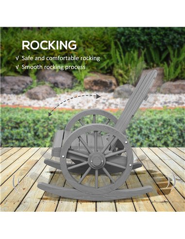 Outsunny Wooden Adirondack Rocking Chair Reclining Armchair Outdoor Garden Furniture Patio Porch Rocker - Grey