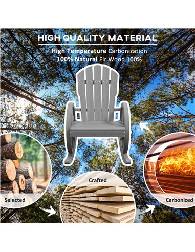 Outsunny Wooden Adirondack Rocking Chair Reclining Armchair Outdoor Garden Furniture Patio Porch Rocker - Grey