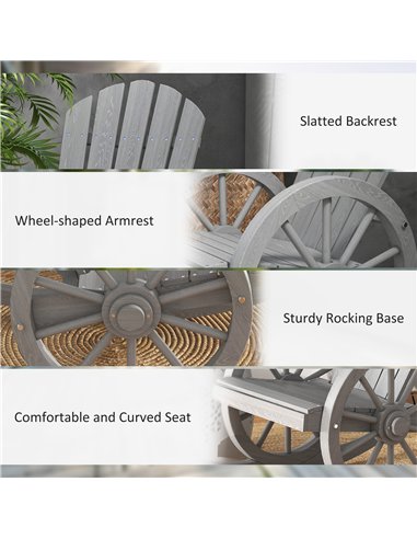 Outsunny Wooden Adirondack Rocking Chair Reclining Armchair Outdoor Garden Furniture Patio Porch Rocker - Grey