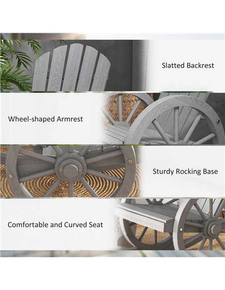 Outsunny Wooden Adirondack Rocking Chair Reclining Armchair Outdoor Garden Furniture Patio Porch Rocker - Grey - pic 130365 | FastDaddyshop