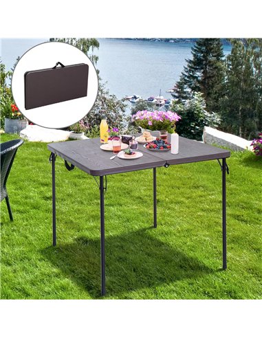 Outsunny 2.8FT Metal Portable Picnic Table Outdoor Furniture, 86Lx86Wx71.5H cm-Black/Brown