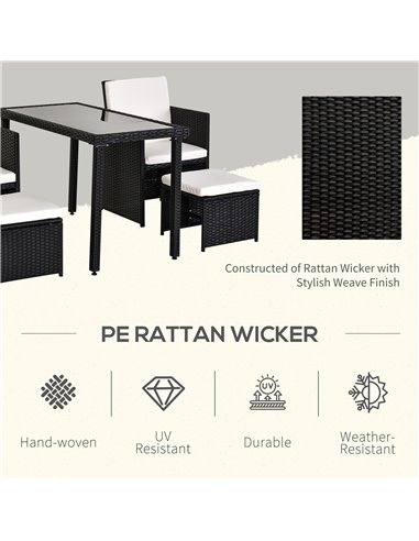 Outsunny 4-Seater Rattan Garden Furniture Space-saving Set, Black