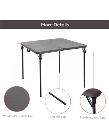 Outsunny 2.8FT Metal Portable Picnic Table Outdoor Furniture, 86Lx86Wx71.5H cm-Black/Brown