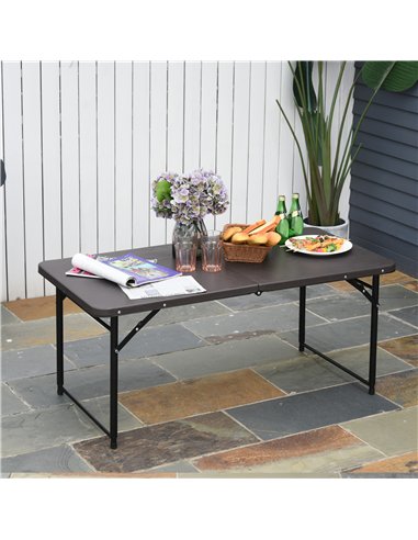Outsunny 4FT Portable Metal Picnic Table, 22Lx61Wx53/71.5H cm-Black/Brown