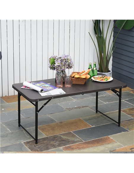 Outsunny 4FT Portable Metal Picnic Table, 22Lx61Wx53/71.5H cm-Black/Brown - pic 130378 | FastDaddyshop
