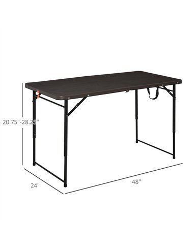 Outsunny 4FT Portable Metal Picnic Table, 22Lx61Wx53/71.5H cm-Black/Brown