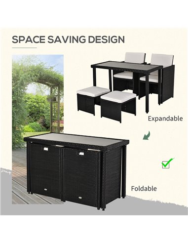 Outsunny 4-Seater Rattan Garden Furniture Space-saving Set, Black