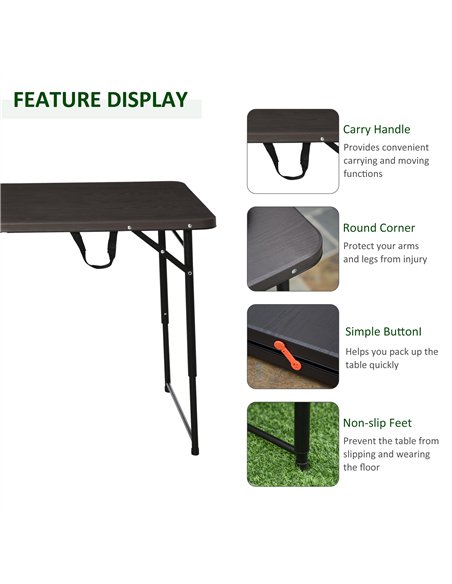 Outsunny 4FT Portable Metal Picnic Table, 22Lx61Wx53/71.5H cm-Black/Brown - pic 130380 | FastDaddyshop