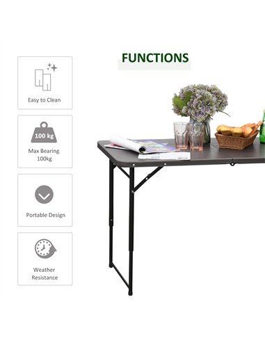 Outsunny 4FT Portable Metal Picnic Table, 22Lx61Wx53/71.5H cm-Black/Brown