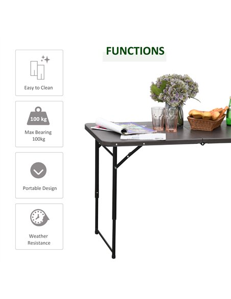 Outsunny 4FT Portable Metal Picnic Table, 22Lx61Wx53/71.5H cm-Black/Brown - pic 130381 | FastDaddyshop