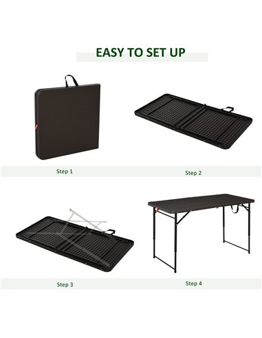 Outsunny 4FT Portable Metal Picnic Table, 22Lx61Wx53/71.5H cm-Black/Brown