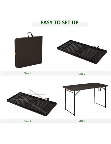 Outsunny 4FT Portable Metal Picnic Table, 22Lx61Wx53/71.5H cm-Black/Brown - pic 130382 | FastDaddyshop