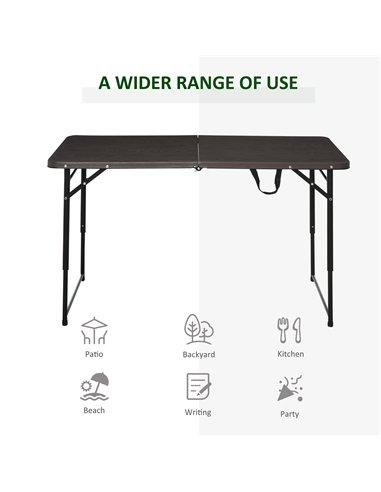 Outsunny 4FT Portable Metal Picnic Table, 22Lx61Wx53/71.5H cm-Black/Brown