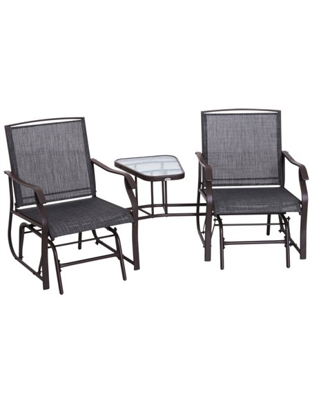 Outsunny Gliding Jack and Jill Seat, with Glass-Top Table - Brown/Grey - pic 130386 | FastDaddyshop