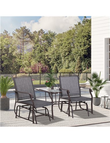 Outsunny Gliding Jack and Jill Seat, with Glass-Top Table - Brown/Grey