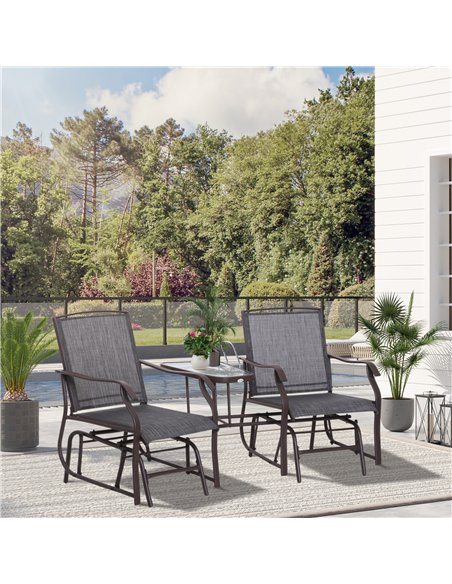 Outsunny Gliding Jack and Jill Seat, with Glass-Top Table - Brown/Grey - pic 130387 | FastDaddyshop