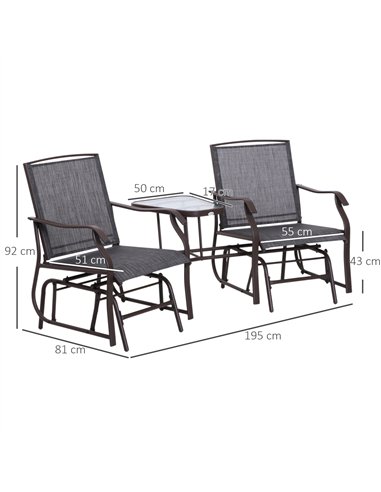Outsunny Gliding Jack and Jill Seat, with Glass-Top Table - Brown/Grey