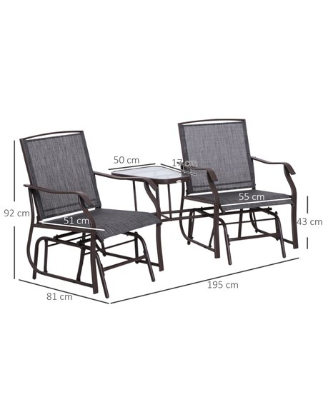 Outsunny Gliding Jack and Jill Seat, with Glass-Top Table - Brown/Grey - pic 130388 | FastDaddyshop
