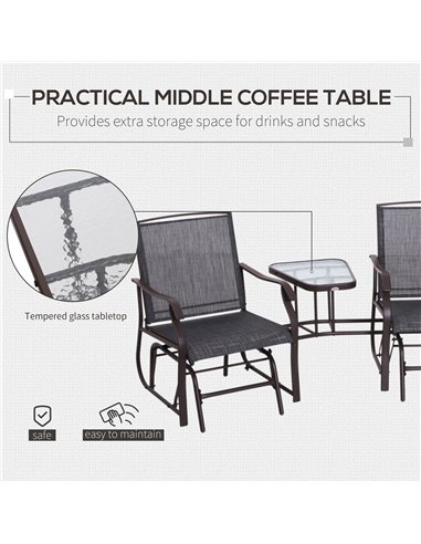 Outsunny Gliding Jack and Jill Seat, with Glass-Top Table - Brown/Grey