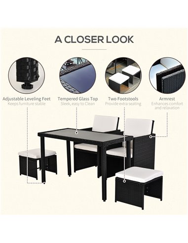 Outsunny 4-Seater Rattan Garden Furniture Space-saving Set, Black
