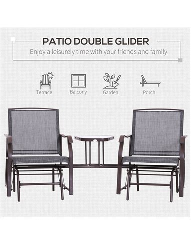Outsunny Gliding Jack and Jill Seat, with Glass-Top Table - Brown/Grey