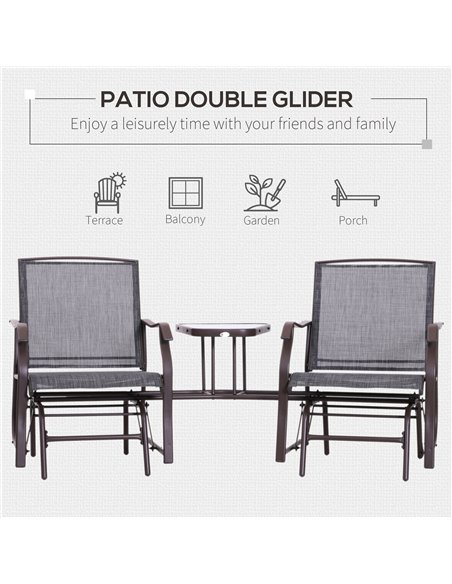 Outsunny Gliding Jack and Jill Seat, with Glass-Top Table - Brown/Grey - pic 130391 | FastDaddyshop