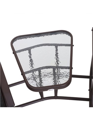 Outsunny Gliding Jack and Jill Seat, with Glass-Top Table - Brown/Grey