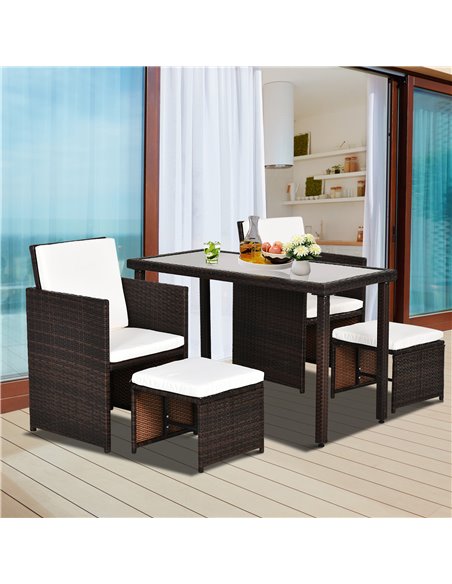 Outsunny 4-Seater Rattan Garden Furniture Space-saving Wicker Weave Sofa Set Conservatory Dining Table Table Chair Footrest Cush - pic 13043 | FastDaddyshop