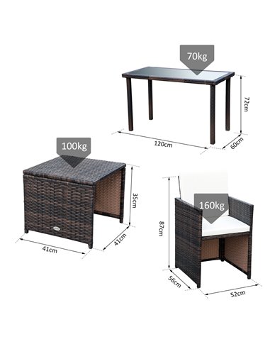 Outsunny 4-Seater Rattan Garden Furniture Space-saving Wicker Weave Sofa Set Conservatory Dining Table Table Chair Footrest Cush