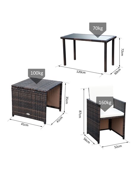 Outsunny 4-Seater Rattan Garden Furniture Space-saving Wicker Weave Sofa Set Conservatory Dining Table Table Chair Footrest Cush - pic 13044 | FastDaddyshop