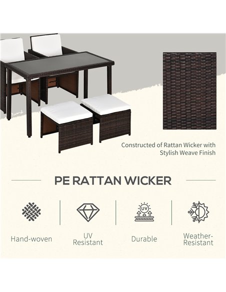 Outsunny 4-Seater Rattan Garden Furniture Space-saving Wicker Weave Sofa Set Conservatory Dining Table Table Chair Footrest Cush - pic 13045 | FastDaddyshop