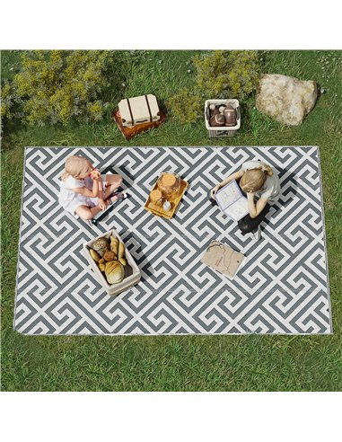 Outsunny Outdoor Rug Reversible Mat Plastic Straw Rug Portable RV Camping Mat for Garden Picnic Indoor, 152x243cm, Light Grey