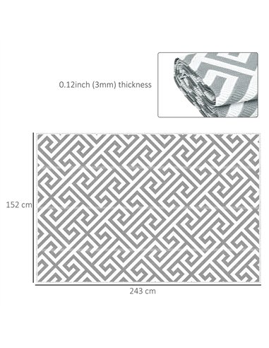 Outsunny Outdoor Rug Reversible Mat Plastic Straw Rug Portable RV Camping Mat for Garden Picnic Indoor, 152x243cm, Light Grey