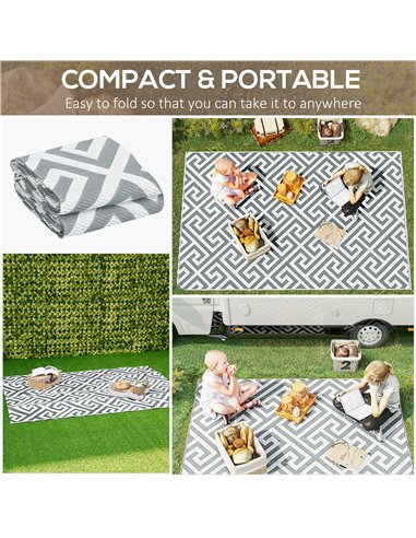 Outsunny Outdoor Rug Reversible Mat Plastic Straw Rug Portable RV Camping Mat for Garden Picnic Indoor, 152x243cm, Light Grey